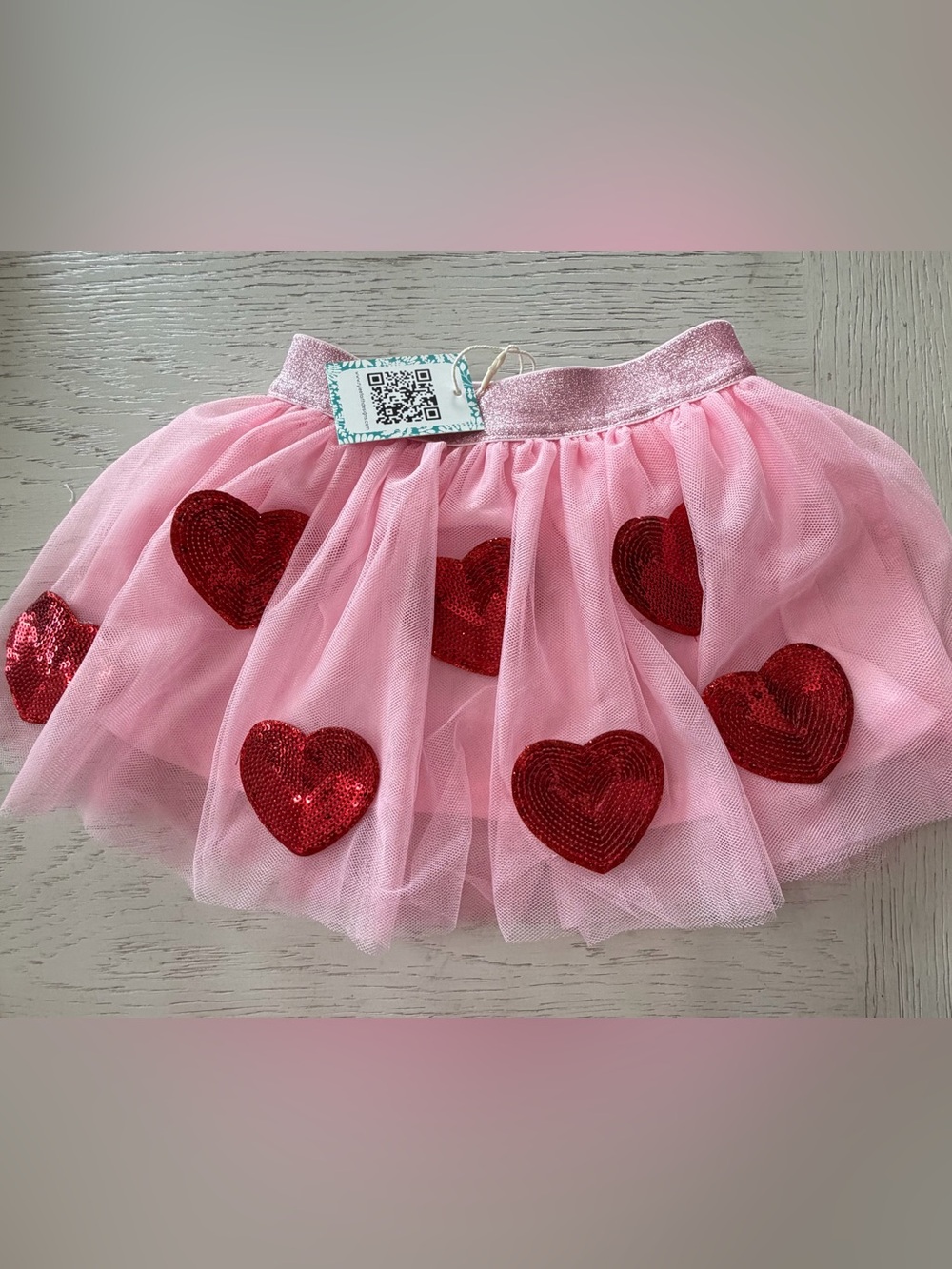 Pink Tulle Rylee Faith Designs Sequin Red Heart Elastic Waist Pull-on Skirt 2